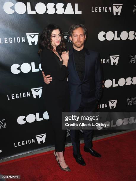Actress Anne Hathaway and husband Adam Shulman arrive for the Premiere Of Neon's "Colossal" held at the Vista Theatre on April 4, 2017 in Los...