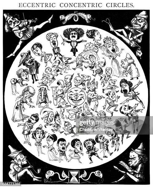 eccentric concentric circles - adults acting childish stock illustrations