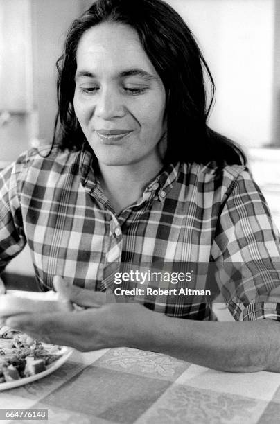 American labor leader and civil rights activist Delores Huerta makes a sandwich during the Delano Grape Strike circa April, 1970 at La Huelga in...