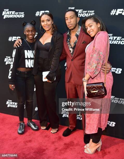 Eudoxie Bridges, Ludacris and Karma Bridges attend "The Fate Of The Furious" Atlanta screening at SCAD Show on April 4, 2017 in Atlanta, Georgia.