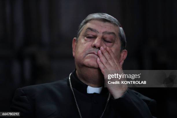 Cardinal Sepe Crescenzio during a press conference at the Church of Old Donnaregina to present the initiatives promoted by the Church of Naples to...