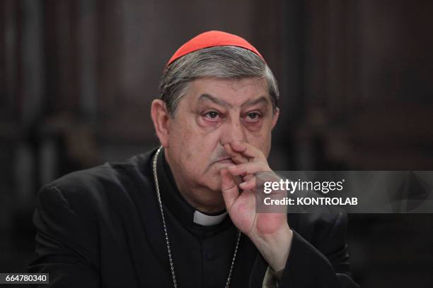 Cardinal Sepe Crescenzio during a press conference at the Church of Old Donnaregina to present the initiatives promoted by the Church of Naples to...