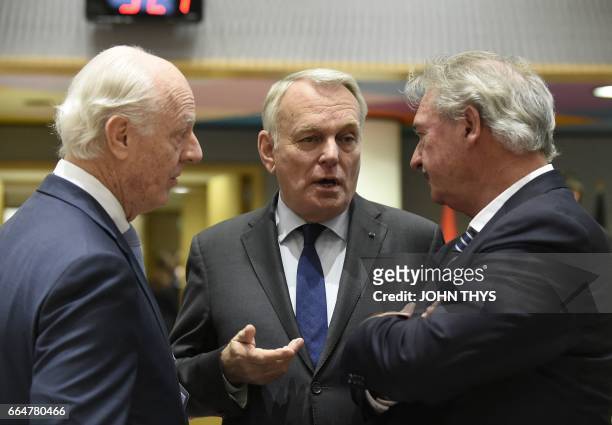 Secretary-General's Special Envoy for Syria, Staffan de Mistura talks with French Foreign Affairs minister Jean-Marc Ayrault and Luxembourg Foreign...