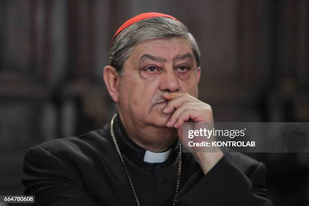 Cardinal Sepe Crescenzio during a press conference at the Church of Old Donnaregina to present the initiatives promoted by the Church of Naples to...