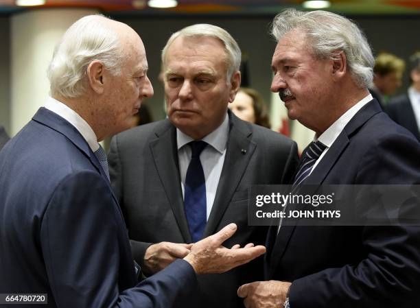 Secretary-General's Special Envoy for Syria, Staffan de Mistura talks with French Foreign Affairs minister Jean-Marc Ayrault and Luxembourg Foreign...