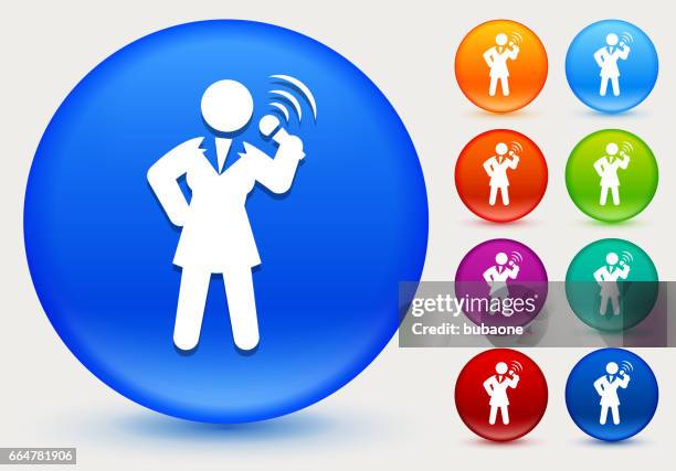 public speaking icon on shiny color circle buttons - hostess stand stock illustrations