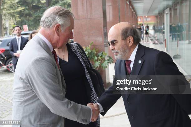 Prince Charles, Prince of Wales is greeted by Director General Jose Graziano da Silva during a visit to the Headquarters of the United Nations Food...