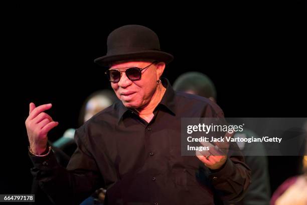 Malian musician Salif Keita performs with his band at Town Hall, New York, New York, April 1, 2017.