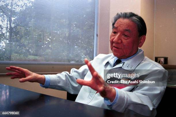 Roland founder Ikutaro Kakehashi speaks during the Asahi Shimbun interview on February 22, 2000 in Hosoe, Shizuoka, Japan.