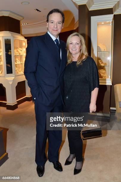 George Farias and Patricia Hearst Shaw attend Verdura Celebrates the Hearst Castle Preservation Foundation at Verdura Showroom on April 4, 2017 in...
