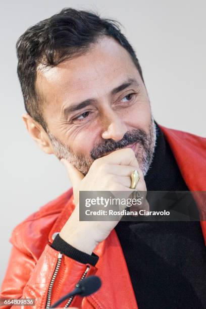 Italian Designer Fabio Novembre during the presentation of his book 'Fabio Novembre: Design-Architecture' at Mondadori Store on April 4, 2017 in...