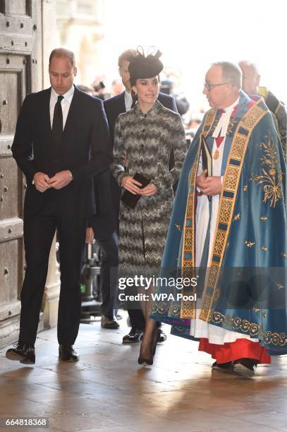 The Very Reverend Dr John Hall, Dean of Westminster receives Prince William, Duke of Cambridge, Catherine, Duchess of Cambridge and Prince Harry as...