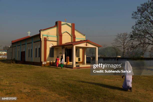 View of a catholic church at McCluskiegunj which is today frequented by the local tribal population who embraced Christianity. McCluskiegunj is a...