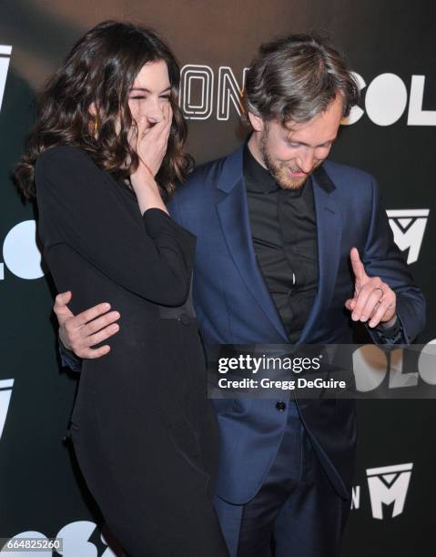 Actress Anne Hathaway and husband Adam Shulman arrive at the premiere of Neon's "Colossal" at the Vista Theatre on April 4, 2017 in Los Angeles,...