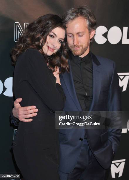 Actress Anne Hathaway and husband Adam Shulman arrive at the premiere of Neon's "Colossal" at the Vista Theatre on April 4, 2017 in Los Angeles,...