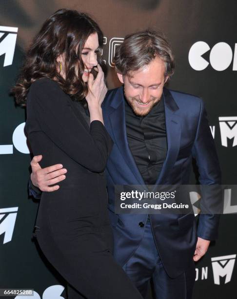 Actress Anne Hathaway and husband Adam Shulman arrive at the premiere of Neon's "Colossal" at the Vista Theatre on April 4, 2017 in Los Angeles,...