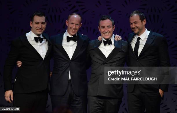 Dmitri Magi, Billy Peelle, Will Guidara and Daniel Humm celebrate after winning the Worlds Best Restaurant award at the World's 50 Best Restaurants...