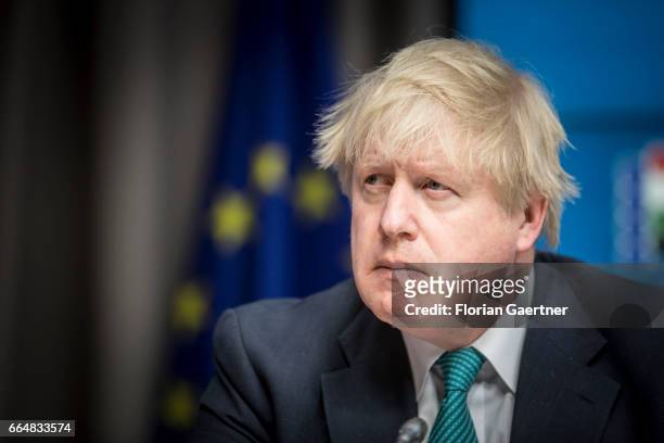 Boris Johnson, Secretary of State for Foreign and Commonwealth Affairs of the United Kingdom, is pictured during the syria conference on April 05,...