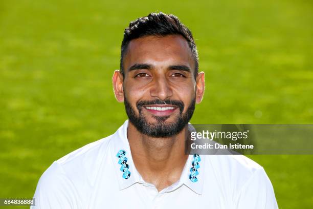 Ajmal Shahzad of Sussex CCC poses during the Sussex CCC photcall at The 1st Central County Ground on April 5, 2017 in Hove, England.