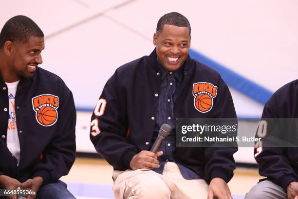 Marcus Camby, of the 1999 New York Knicks team smiles during an interview on April 2, 2017 at Madison Square Garden Training Center in Greenburgh,...