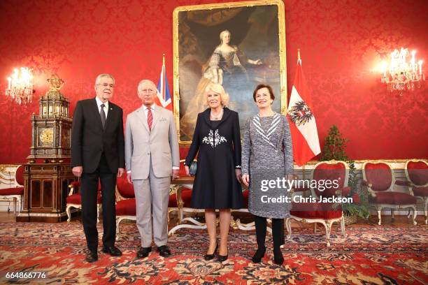 Prince Charles, Prince of Wales and Camilla, Duchess of Cornwall are greeted by Federal President of the Republic of Austria Alexander Van der Bellen...