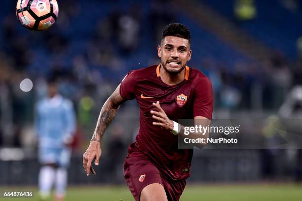 Emerson Palmieri of AS Roma during the Italian Cup semifinal match between Roma and Lazio at Stadio Olimpico, Rome, Italy on 4 April 2017.