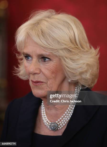 Camilla, Duchess of Cornwall tours the Hofburg Palace on April 5, 2017 in Vienna, Austria. Her Royal Highness will accompany the First Lady on a tour...