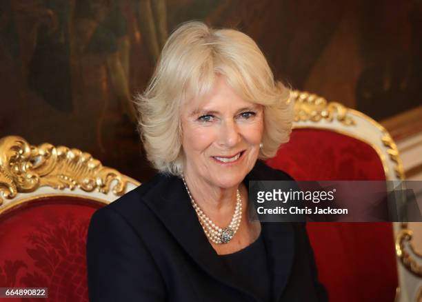 Camilla, Duchess of Cornwall tours the Hofburg Palace on April 5, 2017 in Vienna, Austria. Her Royal Highness will accompany the First Lady on a tour...