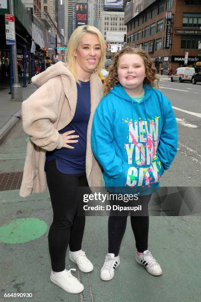 Mama June and daughter Honey Boo Boo visit "Extra" on April 5, 2017 in New York City.