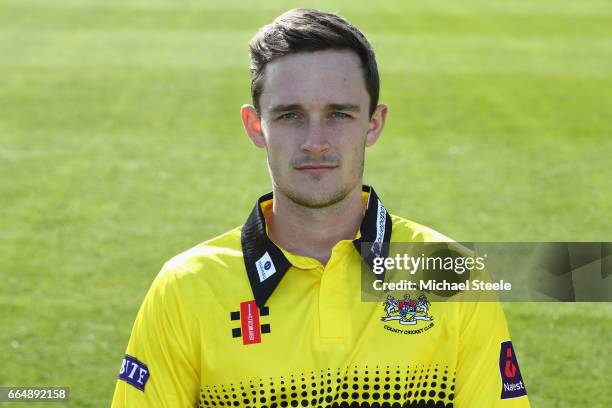 Gareth Roderick of Gloucestershire in the NatWest T20 Blast kit during the Gloucestershire County Cricket photocall at The Brightside Ground on April...