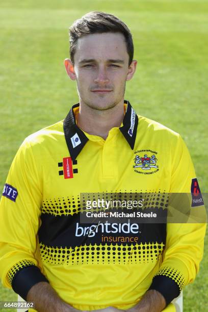 Gareth Roderick of Gloucestershire in the NatWest T20 Blast kit during the Gloucestershire County Cricket photocall at The Brightside Ground on April...
