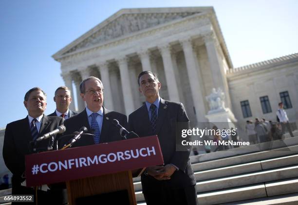 House Judiciary Committee Chairman Bob Goodlatte speaks during a news conference outside the U.S. Supreme Court April 5, 2017 in Washington, DC....