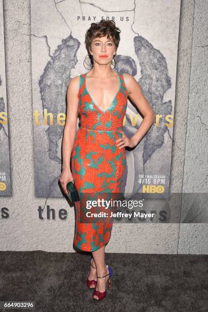 Actress Carrie Coon attends the premiere of HBO's 'The Leftovers' Season 3 at Avalon Hollywood on April 4, 2017 in Los Angeles, California.