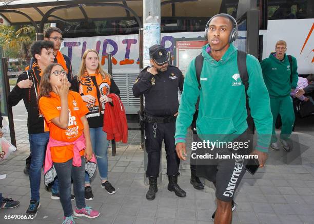 Jamar Smith arriving during the 2016-2017 7Days Eurocup Finals Leg 3 Valencia Basket v Unicaja Malaga at Pabellon Fuente de San Luis on April 5, 2017...