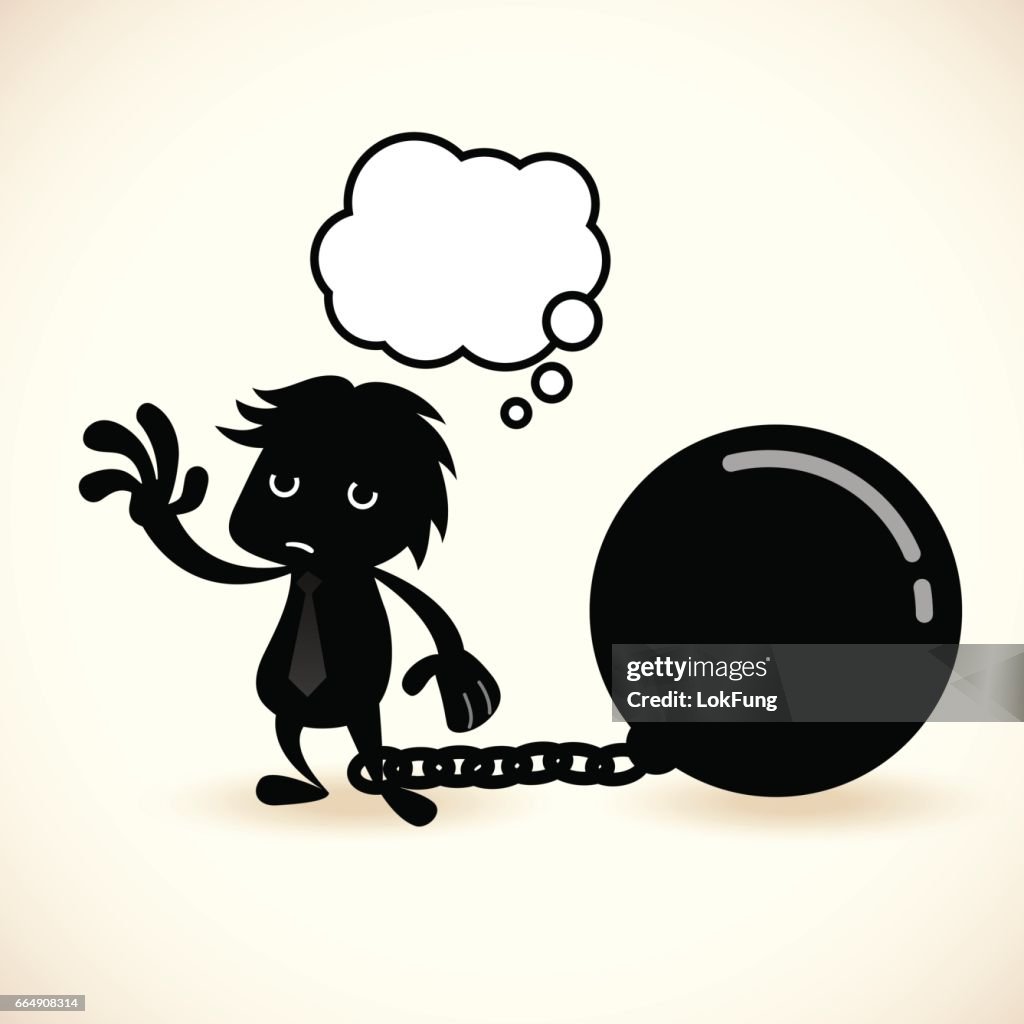 Comic Mann mit einer Gefängnis ball