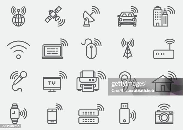 ilustraciones, imágenes clip art, dibujos animados e iconos de stock de inalámbrica wi-fi tecnología líneas iconos | eps 10 - antena parte del cuerpo animal
