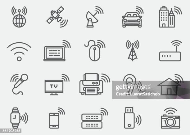 ilustraciones, imágenes clip art, dibujos animados e iconos de stock de inalámbrica wi-fi tecnología líneas iconos | eps 10 - satellite dish