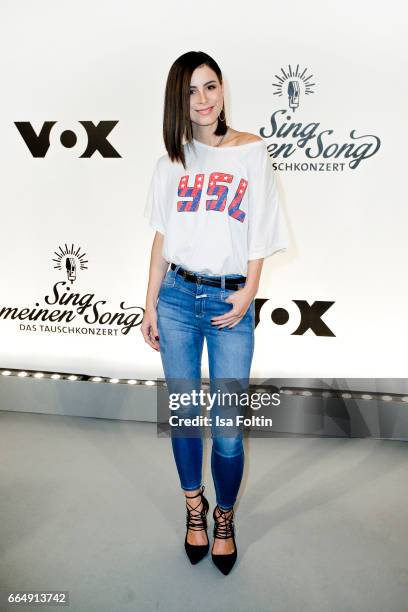 German singer Lena Meyer-Landrut poses during the 'Sing meinen Song' photo call on April 5, 2017 in Berlin, Germany.