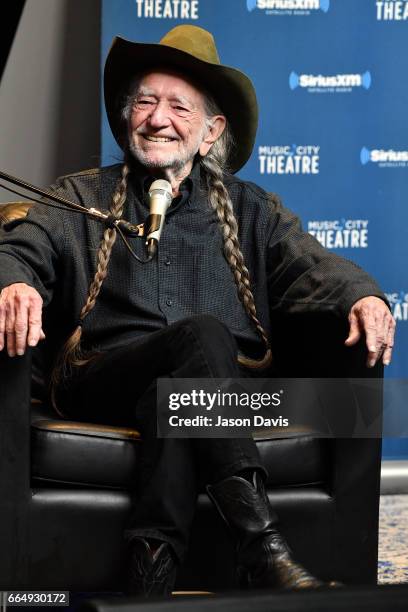 Legendary Recording Artist Willie Nelson speaks onstage at his album premier on April 4, 2017 in Nashville, Tennessee.