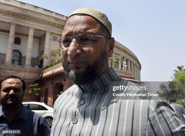 Chief Asaduddin Owaisi attending the Parliament Budget Session on April 5, 2017 in New Delhi, India. Employees suffering injury in industrial...