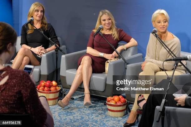 Sonja Morgan, Ramona Singer and Dorinda Medley of The Real Housewives of New York speak during Jenny McCarthy's series, 'Inner Circle,' on her...