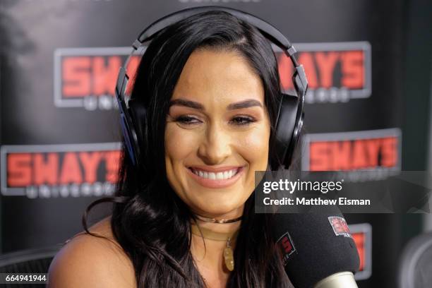 Professional wrestler Nikki Bella visits 'Sway in the Morning' on Eminem's exclusive SiriusXM channel, Shade 45 at SiriusXM Studios on April 5, 2017...