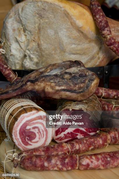 italy, campania, gesualdo, cured meat - kampanien stock-fotos und bilder