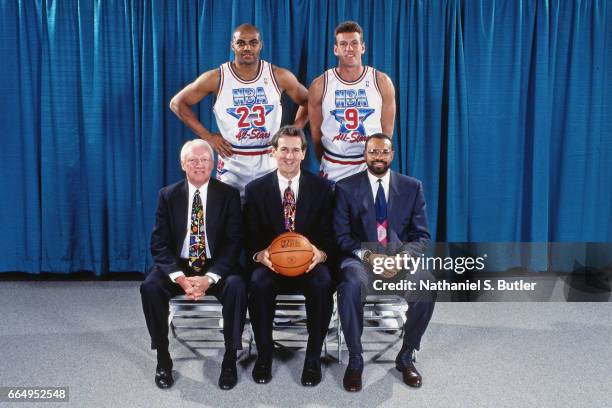 Charles Barkley, Dan Majerle and Paul Westphal of the Western Conference All-Stars pose for a portrait during the 1993 NBA All-Star Game on February...