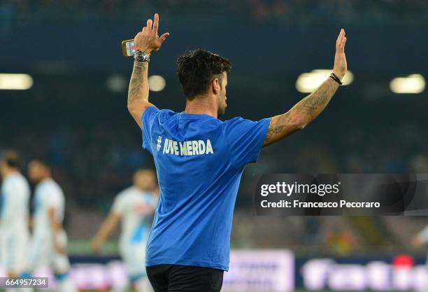 Fan does a pitch invasion before the TIM Cup match between SSC Napoli and Juventus FC at Stadio San Paolo on April 5, 2017 in Naples, Italy.