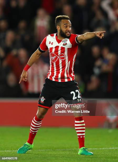 Nathan Redmond of Southampton celebrates scoring his sides first goal during the Premier League match between Southampton and Crystal Palace at St...