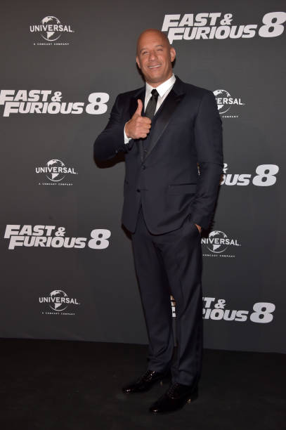 Vin Diesel attends "Fast & Furious 8" Premiere at Le Grand Rex on April 5, 2017 in Paris, France.