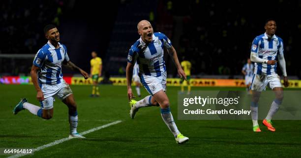 Aaron Mooy of Huddersfield scoring his teams second goal during the Sky Bet Championship match between Huddersfield Town and Norwich City at Galpharm...