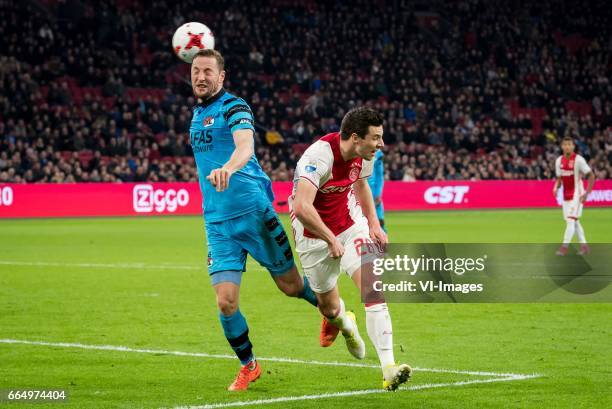 Rens van Eijden of AZ, Nick Viergever of Ajaxduring the Dutch Eredivisie match between Ajax Amsterdam and AZ Alkmaar at the Amsterdam Arena on April...