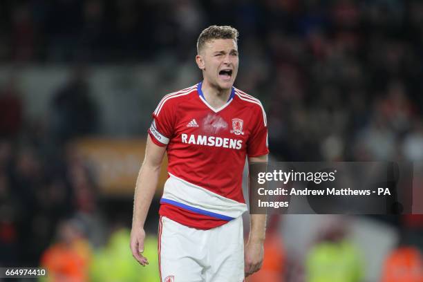 Middlesbrough's Ben Gibson reacts during the Premier League match at St Mary's Stadium, Southampton.